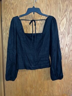 GAP Black Square-Neck Long-Sleeve Blouse